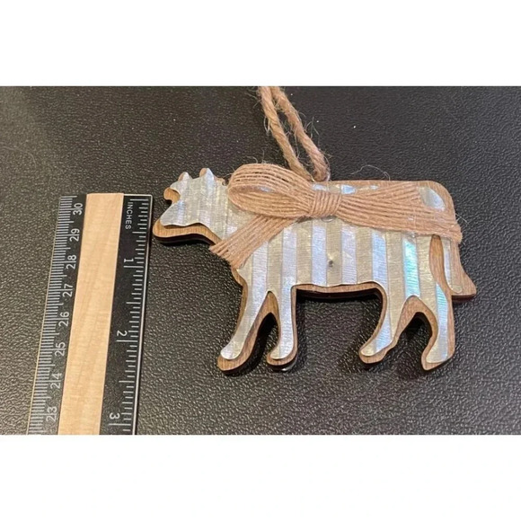 Rustic Farm Animal Ornaments Set Of 3 Metal Wood Pig Cow Rooster Christmas NEW‎ - Picture 10 of 10